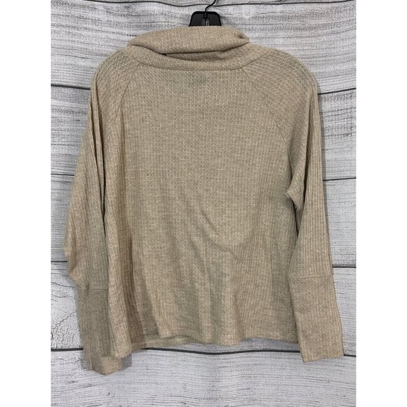 Bobeau Beige Waffle Knit Cowl Neck Long Sleeve Top M - Picture 3 of 3